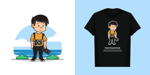 Tシャツデザインの写真家の男の子のイラスト