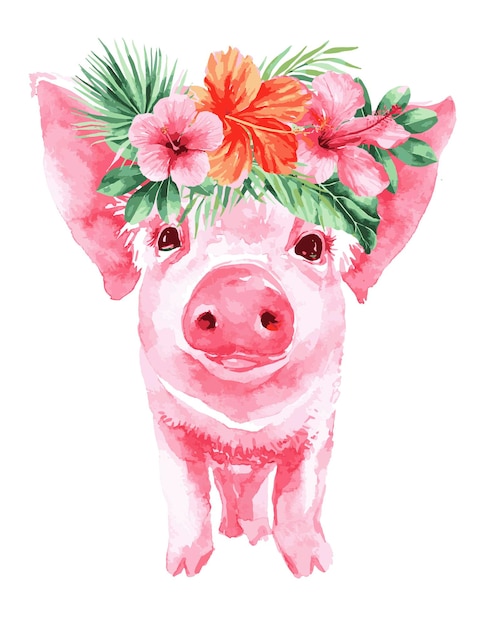 Вектор Иллюстрация свиньи с цветами