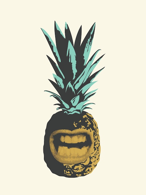 ベクトル ニヤリと笑う口を持つパイナップルの果実のイラスト