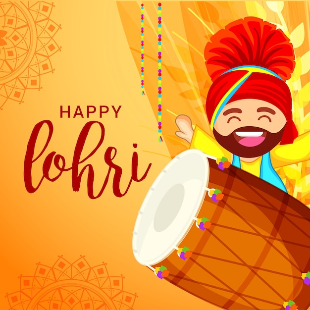 벡터 펀잡 축제 lohri 인사말 카드 배경 그림입니다.