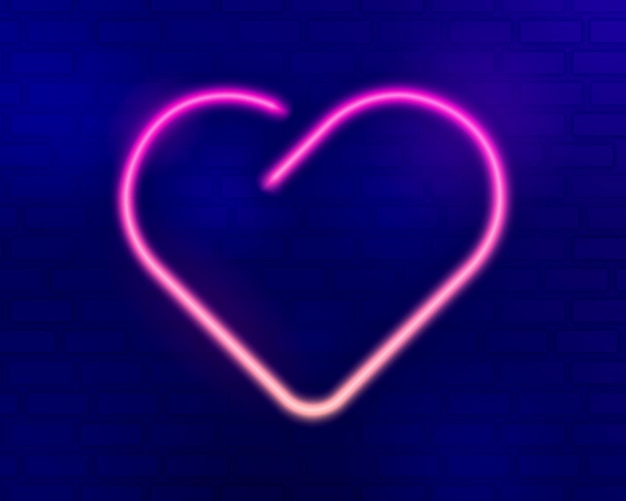 벡터 배경으로 벽돌 벽과 연결되지 않은 마음이나 사랑 기호를 형성하는 현실적인 네온 핑크색 선 조명 그림 발렌타인 데이 포스터 배너 상품 및 전단지에 사용할 수 있습니다.