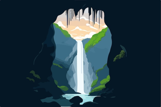 Вектор Иллюстрация реки с водопадом из пещеры, сделанная для иллюстрации всемирного дня воды