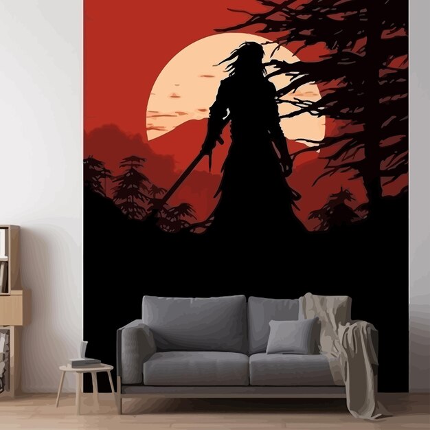 Vector illustration_of_silhouette_of_japanese_samurai