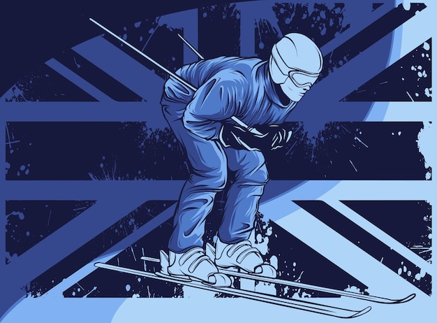 ベクトル 英国の旗を持つスキーヤーのイラスト