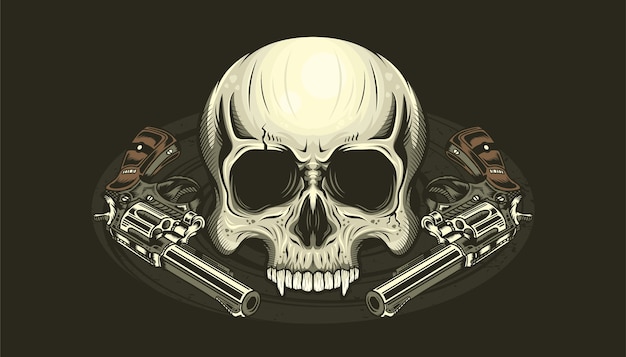 Вектор Иллюстрация головы черепа и подробные пистолеты