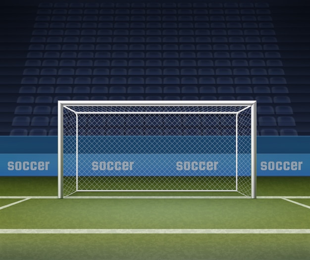 フィールド上のサッカーゴールポスト スタジアムの背景にサッカーゲートのイラスト プレミアムベクター