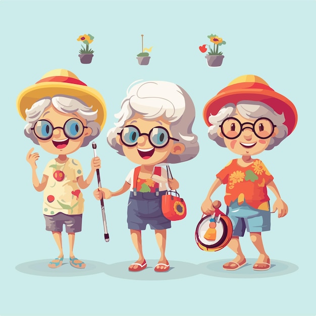 Иллюстрация летнего снаряжения для бабушек