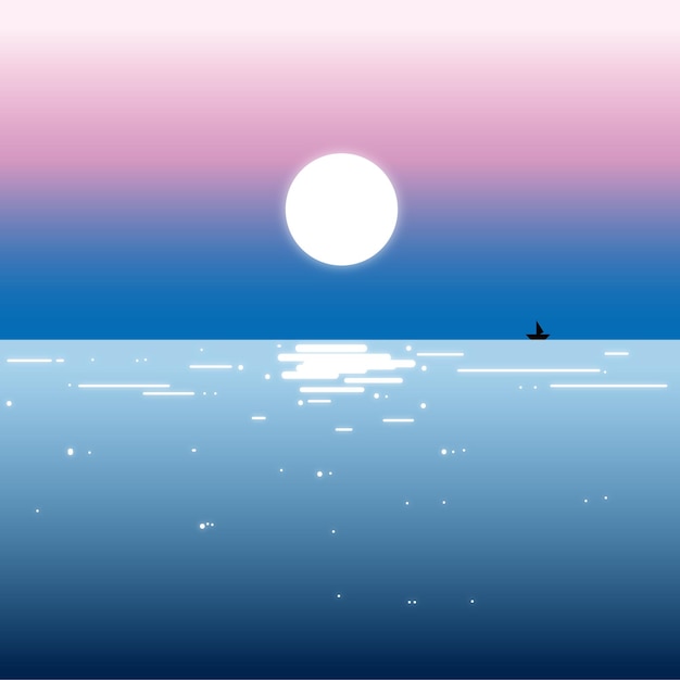 Вектор Иллюстрация восходящей луны с видом на море