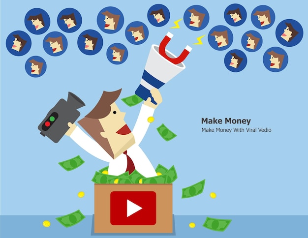 바이러스성 비디오 콘텐츠 마케팅을 통해 돈을 버는 힘의 개념을 보여주는 삽화