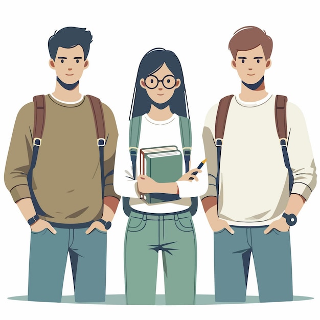 ベクトル 3人の大学生のイラスト