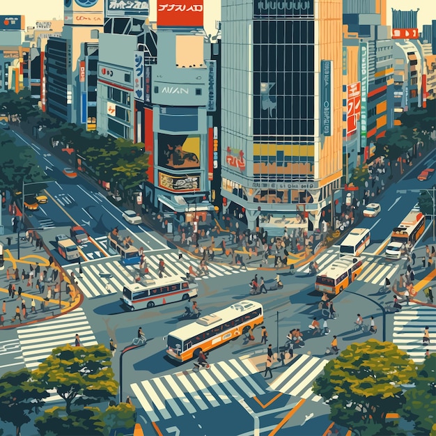 Vettore illustration_of_tokyo_shibuya_crossing_vector