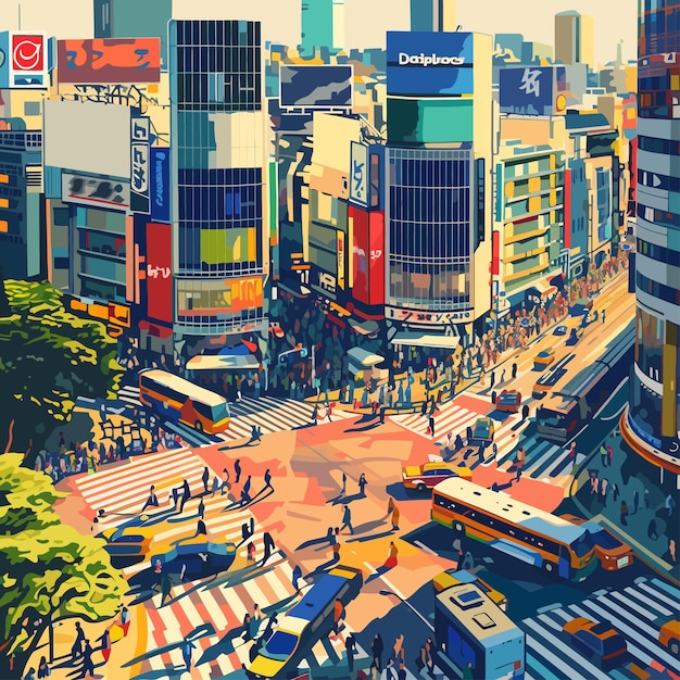 Vettore illustration_of_tokyo_shibuya_crossing_vector