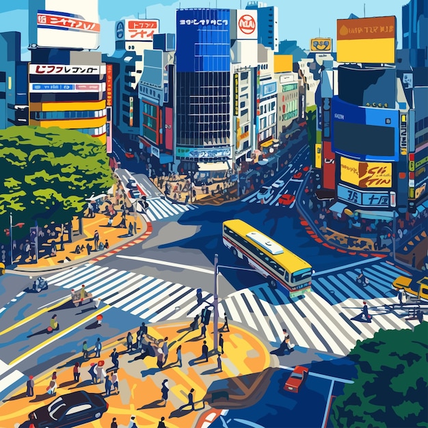 Vector illustration_of_tokyo_shibuya_crossing_vector