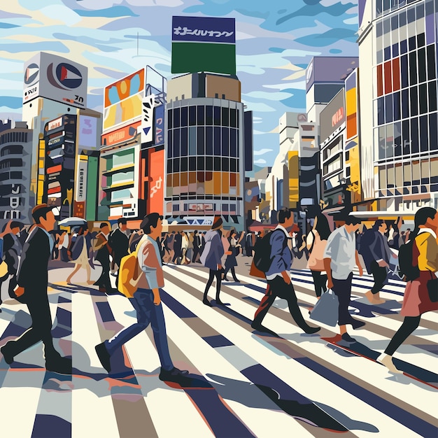 Vettore illustration_of_tokyo_shibuya_crossing_vector