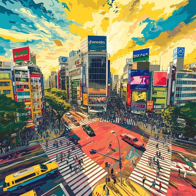 Vettore illustration_of_tokyo_shibuya_crossing_vector