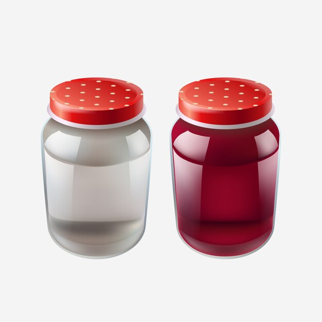 白い背景で隔離の赤い帽子と2つの現実的な瓶のイラスト