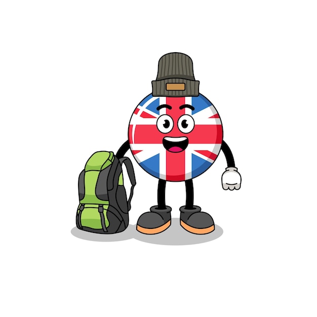 Вектор Иллюстрация талисмана флага соединенного королевства в виде туриста