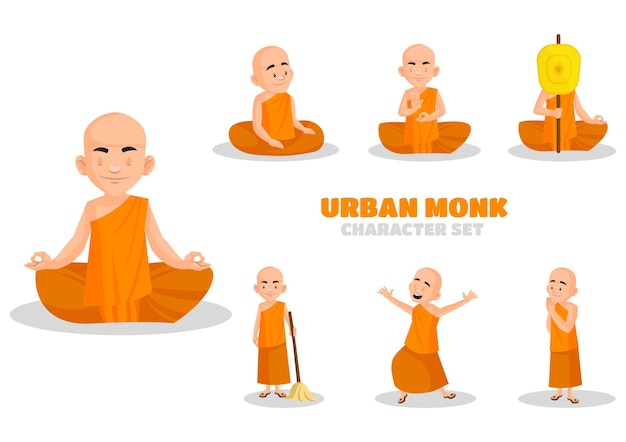 都会の僧侶のキャラクターセットのイラスト