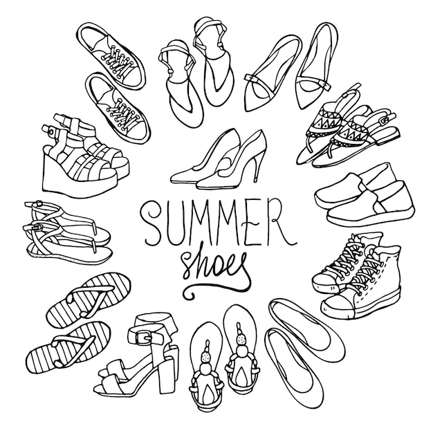 Иллюстрация женской обуви коллекция летней обуви