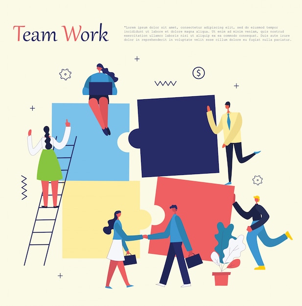 illustration of the office concept business people in the flat style. E-commerce and team work business puzzle concept