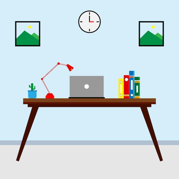 Иллюстрация офисного стола с компьютером Векторный дизайн