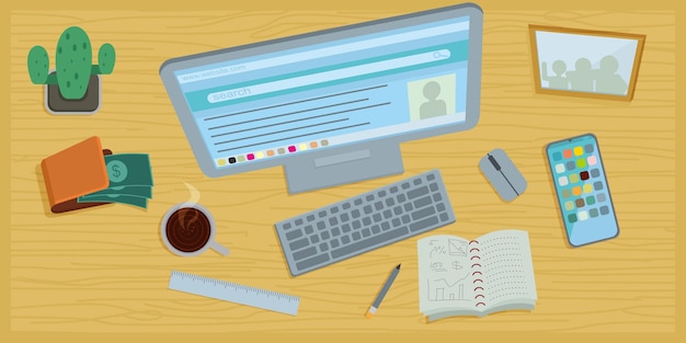 illustration of office tools for office workers