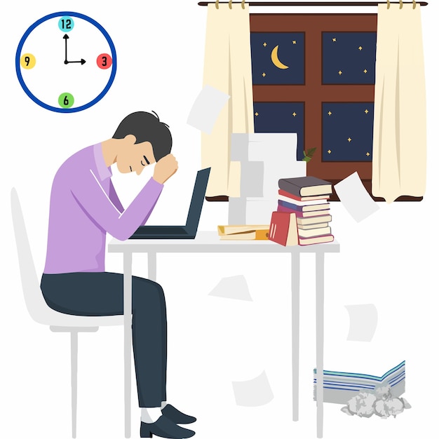 illustration of office worker in office room