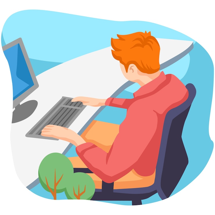 Vector illustration of office workers employees workspace