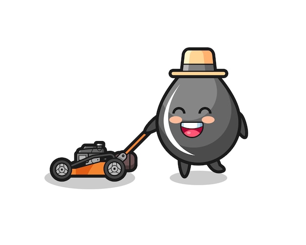 Illustration of the oil drop character using lawn mower