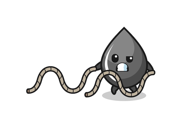 Vector illustration of oil drop doing battle rope workout , cute design