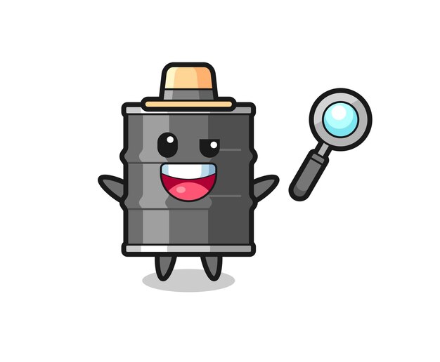 Illustration of the oil drum mascot as a detective who manages to solve a case , cute design