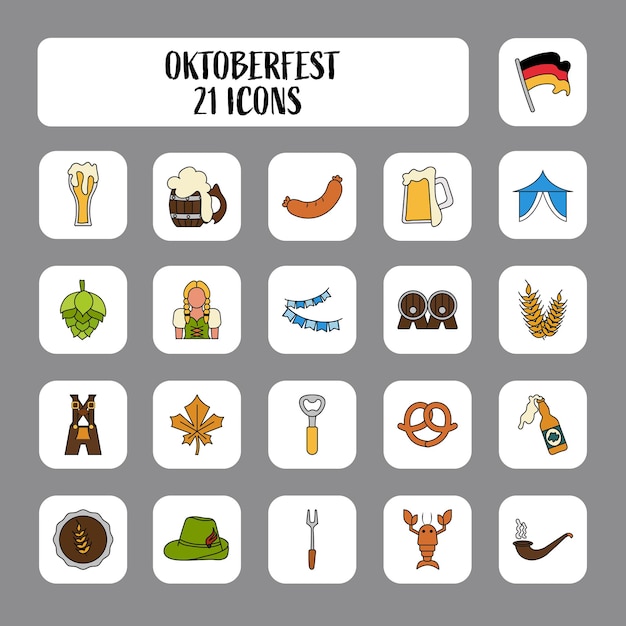 Illustration Of Oktoberfest Icon Set In Grey Color