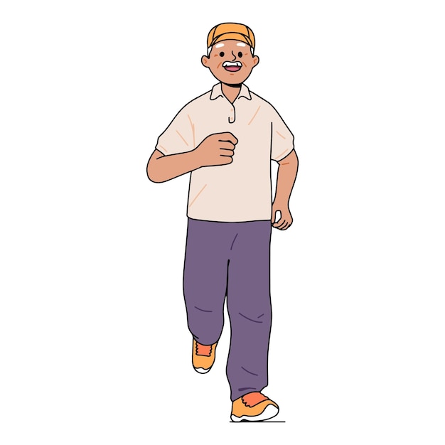 Vector illustration of an old grandfather jogging to maintain his health