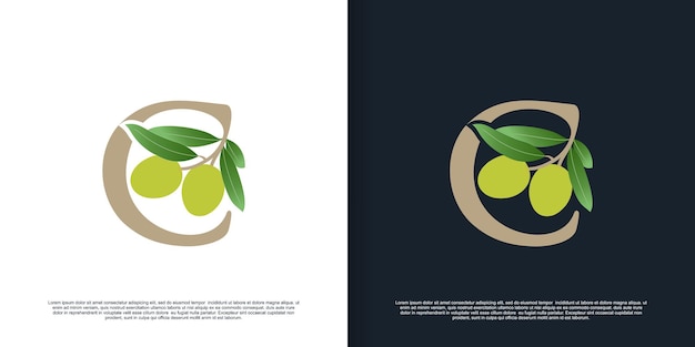 Illustration of olive letter logo C unique concept Premium Vector