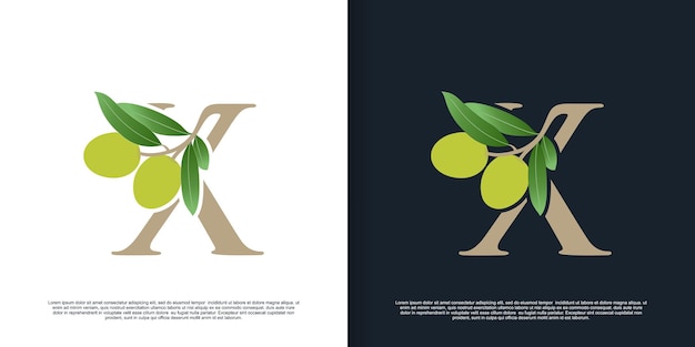 Illustration of olive letter logo X unique concept Premium Vector