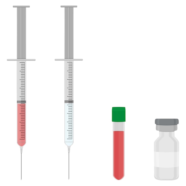 ベクトル テーマの大きな色のイラストは、さまざまな種類の注射器を設定