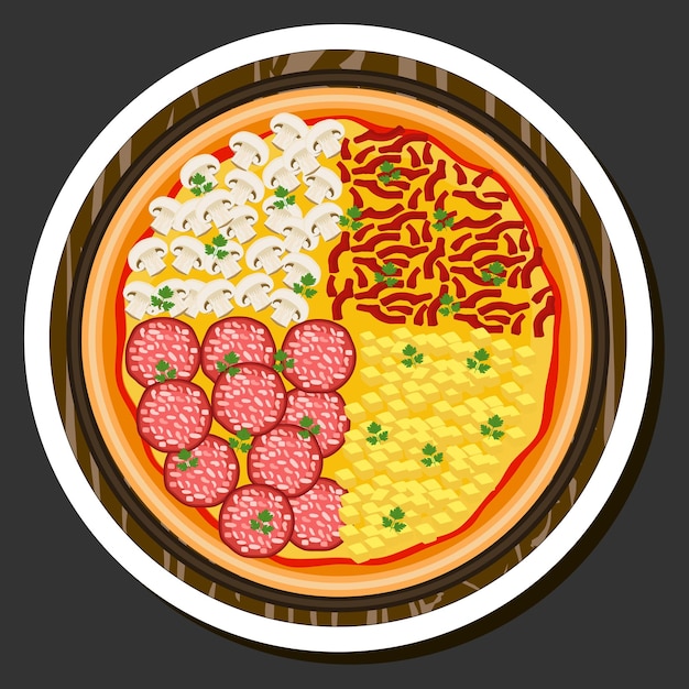 Вектор Иллюстрация на тему большая горячая вкусная пицца в меню пиццерии