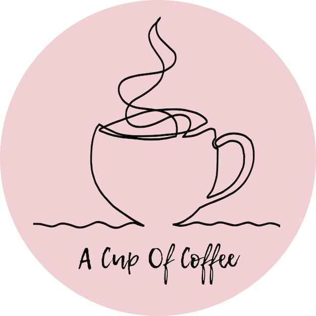 illustration of one line a cup of coffee