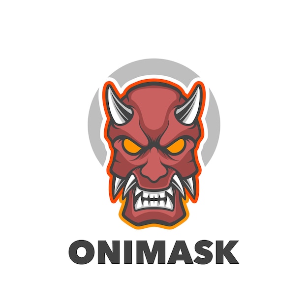 An illustration of an oni mask with a grey background