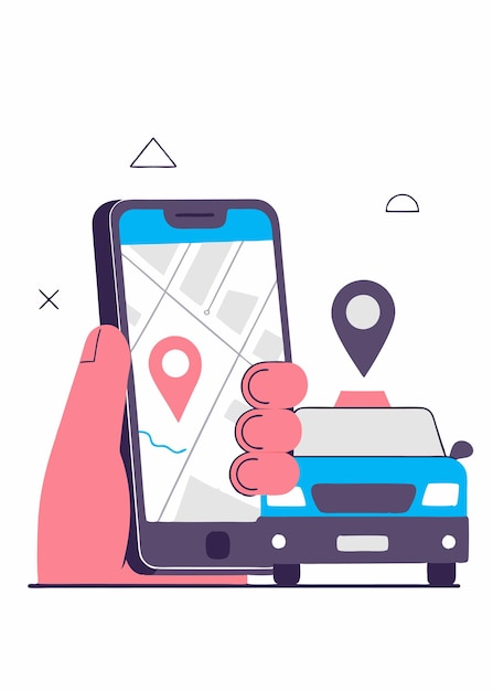 Illustration of online car taxi booking concept on white background