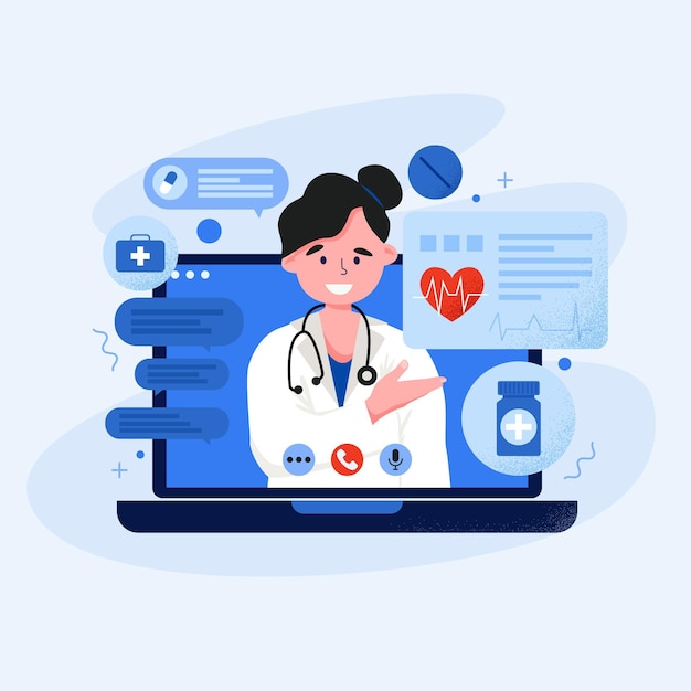 Illustration of online doctor on video call