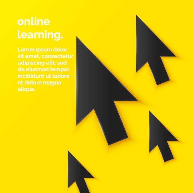 Illustration of online education in flat minimalistic style with cursor