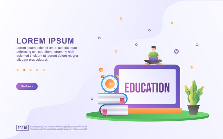  illustration of online learning and online courses with book and computer icon.