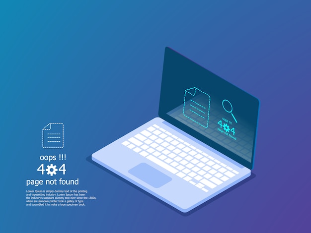 Illustrazione della pagina di errore oops 404 non trovata, vettore del messaggio di errore isometrico