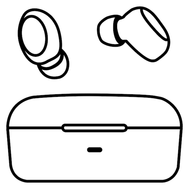 Illustration of open box and flying headphones. outline. icon. black. resource graphic. design.music