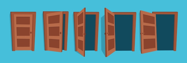 Vector illustration of the open and closed doors.