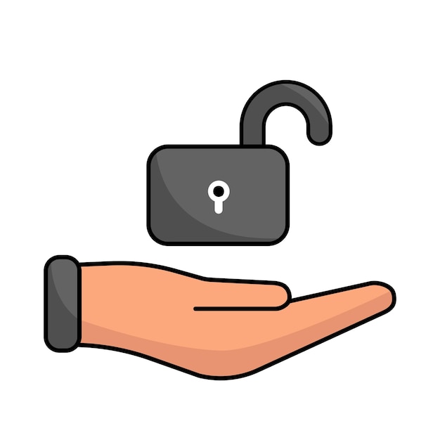 illustration of an open lock in a hand on a transparent background