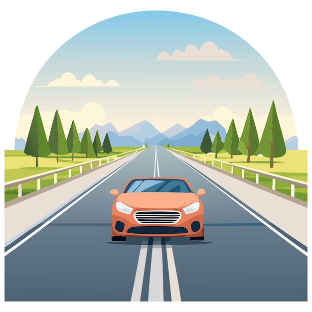道路上のオレンジ色の車のイラスト