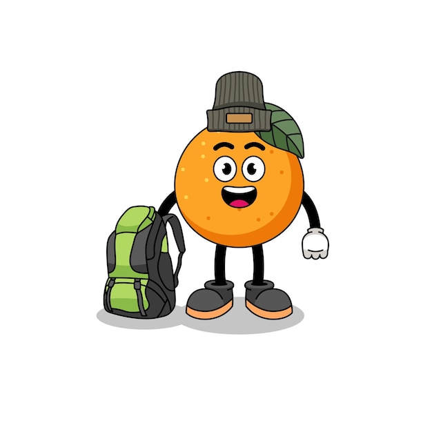 Illustration of orange fruit mascot as a hiker character design