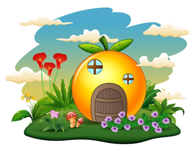 Illustration of a orange house on the island